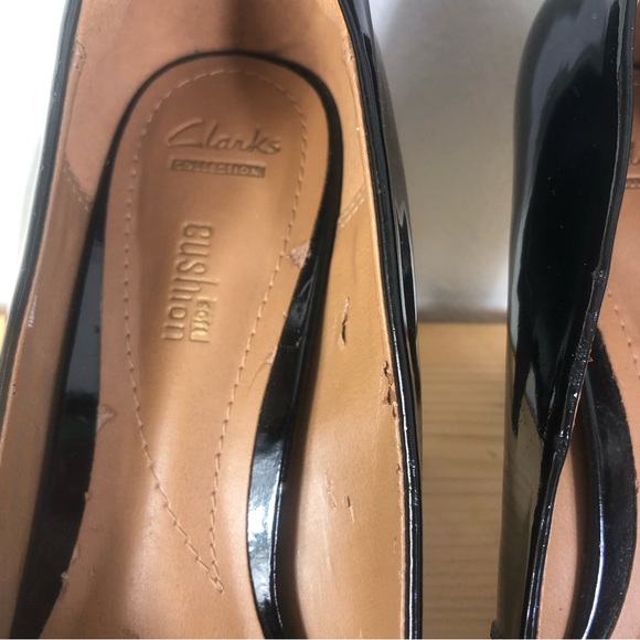 Clarks Collection Soft Cushion Black Platform Patent Leather Heels Size 8 Career - Picture 2 of 11